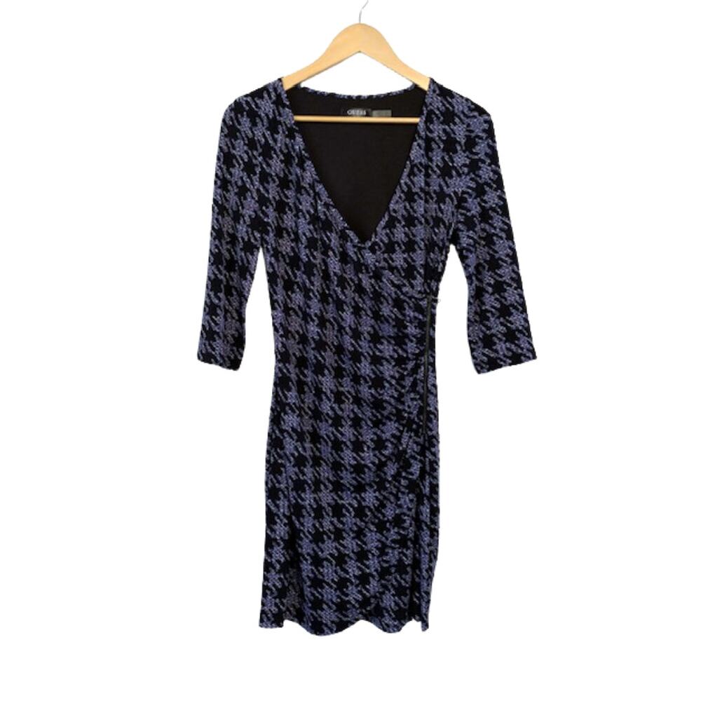 New GUESS Penelope Faux Wrap Zipper Black Purple Dress | 6